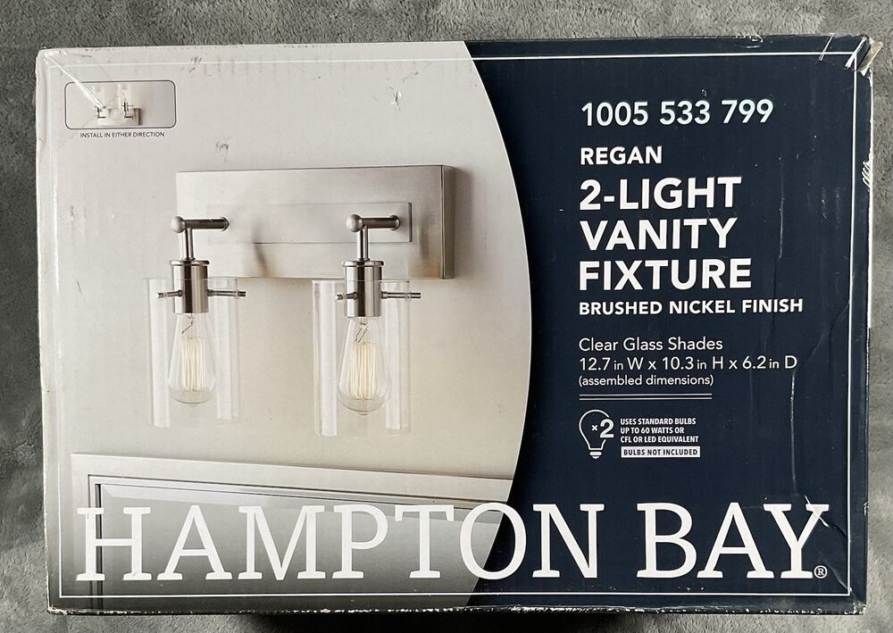 Hampton Bay Regan 2 Light Vanity Light Brushed Nickel Clear Glass 1005533799